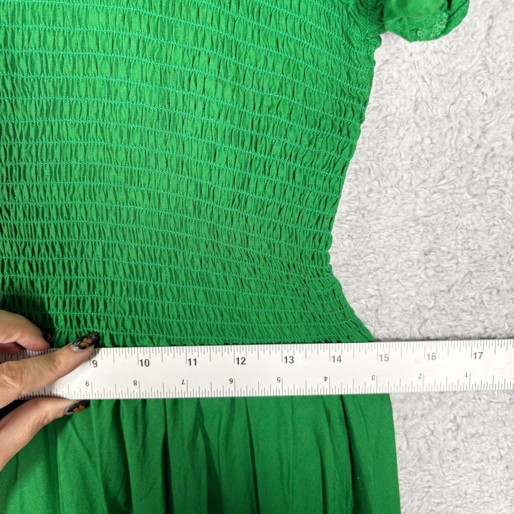 Bardot Cindy‎ Smocked Off Shoulder Midi Dress Size 8 Kelly Green Lightweight - Picture 5 of 9